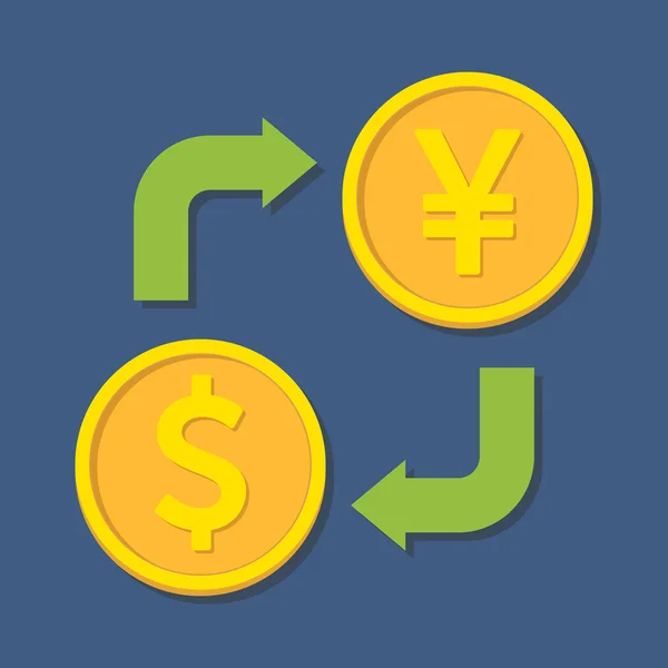 Cambio de divisas. Dólar y Yen (Yuan ). — Vector de stock