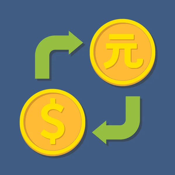 Cambio de divisas. Dólar y Yuan . — Vector de stock