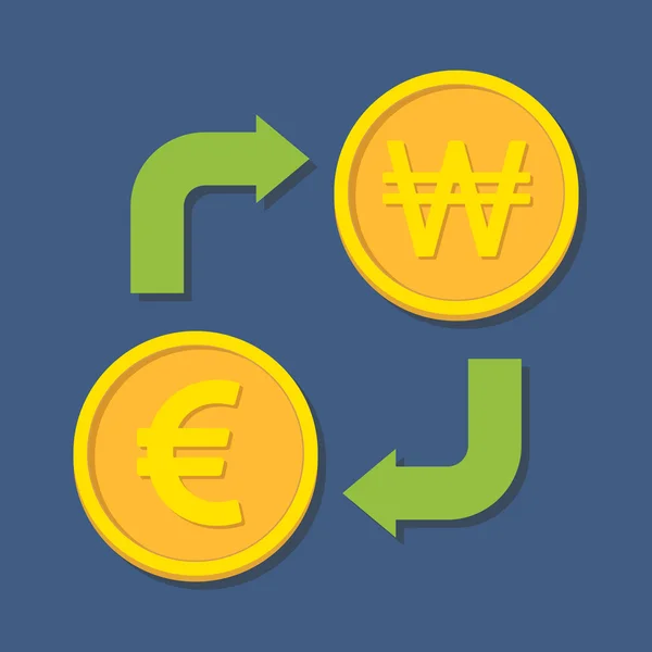 Change de devises. Euro et won . — Image vectorielle