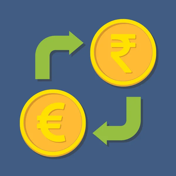 Cambio de divisas. Euro y rupia . — Vector de stock