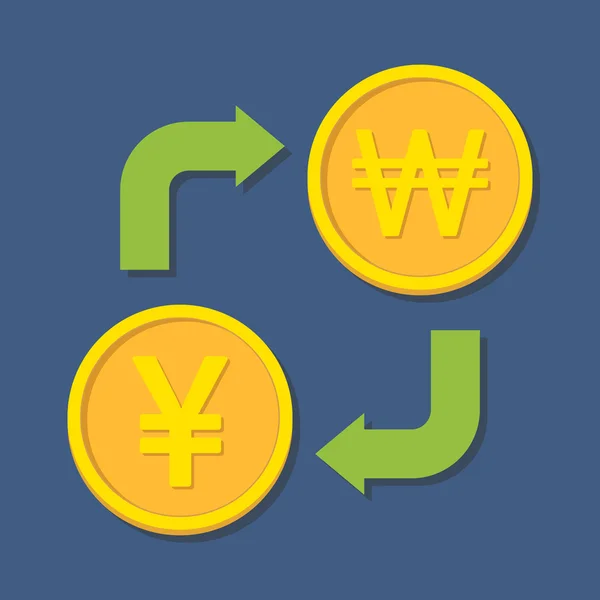 Valutawissel. Yen(yuan) en Won. — Stockvector