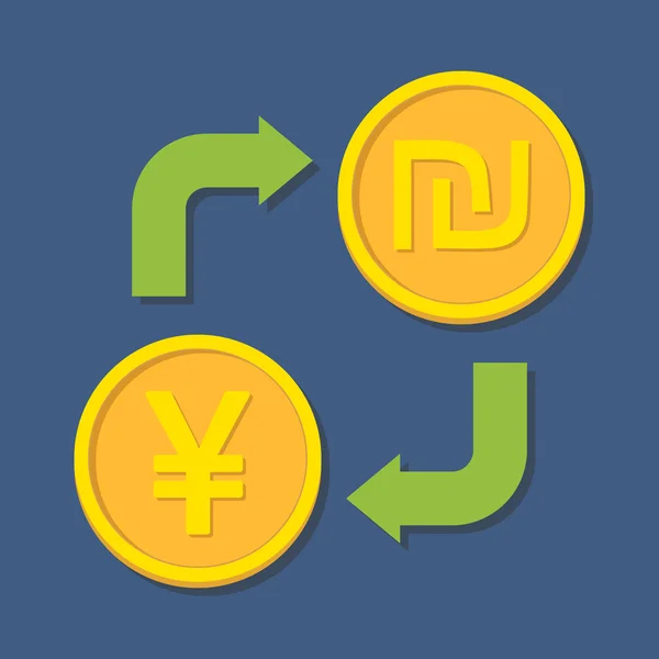 外貨両替。Yen(Yuan) とシェケル. — ストックベクタ