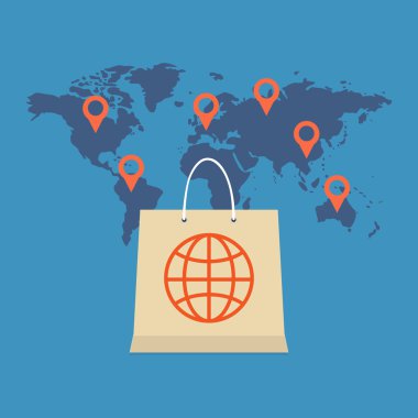 Uluslararası Satış konsepti. Düz tasarım şık. 