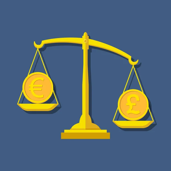 Schalen met Euro en pond Sterling symbolen. Deviezen fo — Stockvector