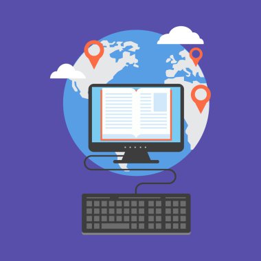 Uzaktan eğitim kavramı. Düz tasarım şık.