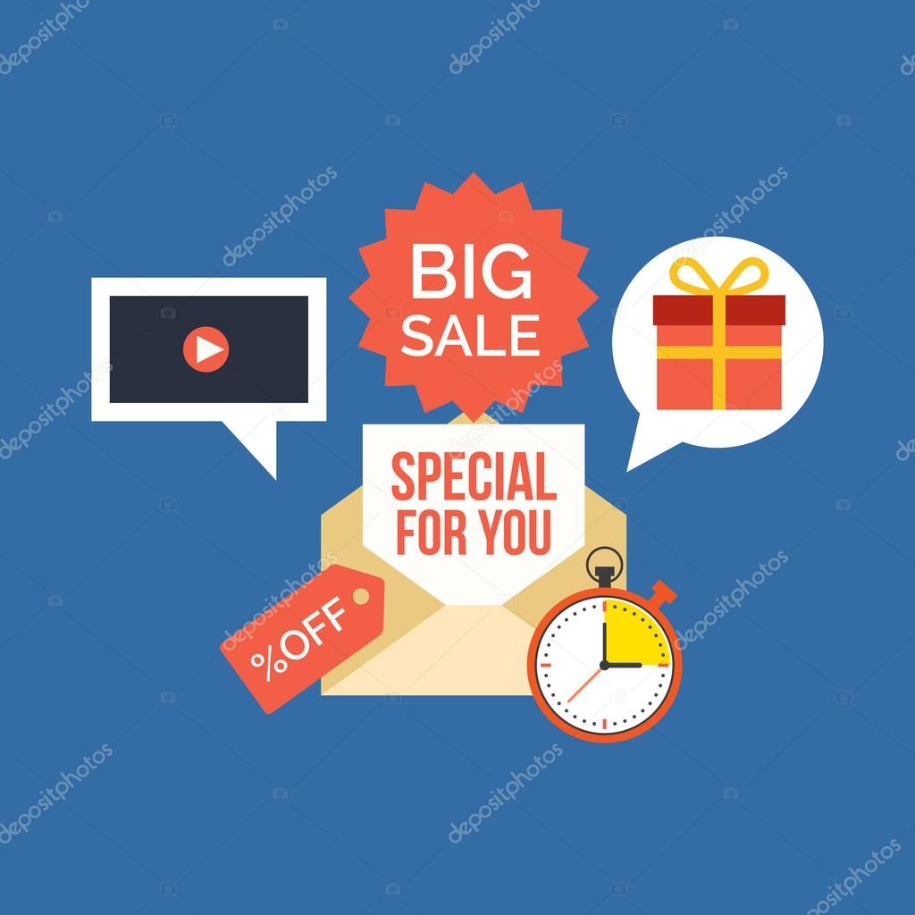 E-mail marketing concept. Flat design stylish. Isolated on color background