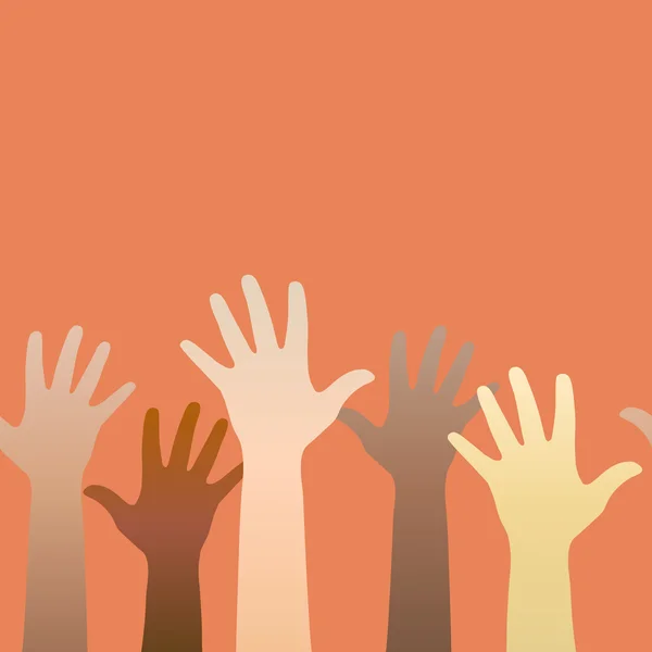 Mãos para cima. Conceito de voluntariado, multi-etnia, igualdade — Vetor de Stock