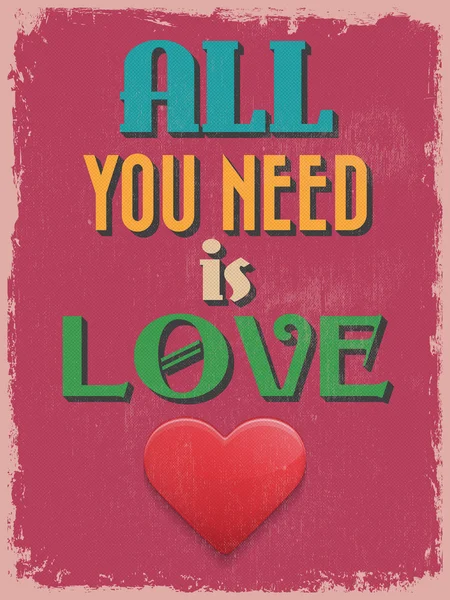 Aftelkalender voor Valentijnsdag Poster. Retro Vintage design. All You Need is Lo — Stockvector