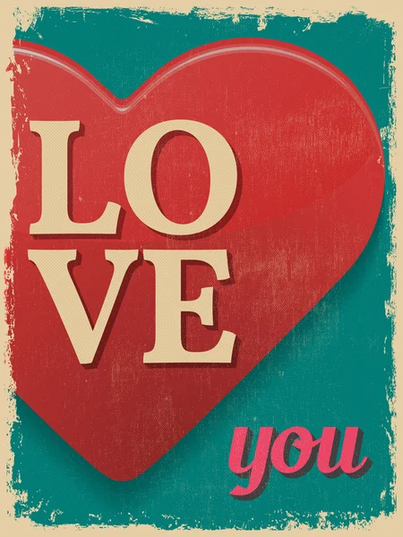 Valentine's Day Poster. Retro Vintage design. Love You. — Stock Vector