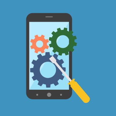 Smartphone onarım kavramı. Düz tasarım. 