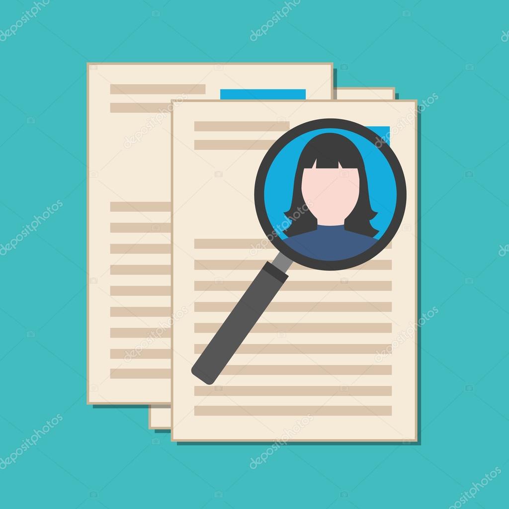 Searching professional staff, analyzing resume, recruitment concept. Flat design. Isolated on color background