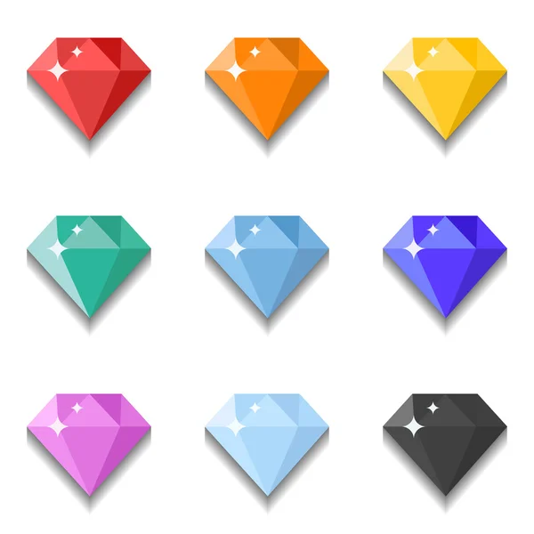Diamanten-Symbole in verschiedenen Farben auf weißem Hintergrund. — Stockvektor