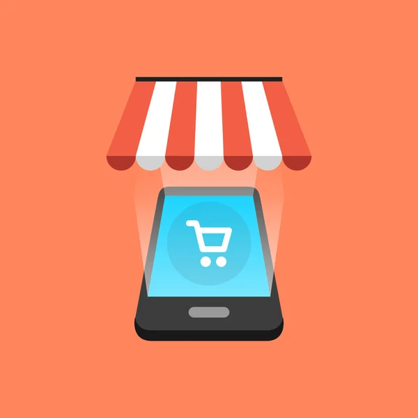 Conceito de compras Smartphone. Design isométrico. Vector illustrati —  Vetores de Stock