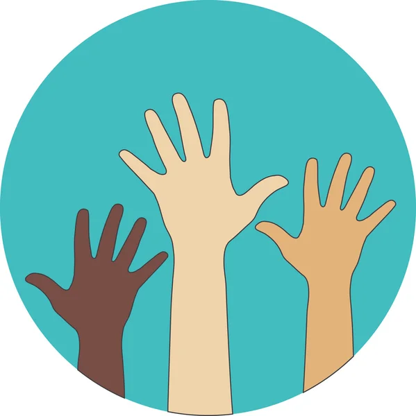 Circle flat icon. Hands raised up. Concept of volunteerism, mult — Stockový vektor