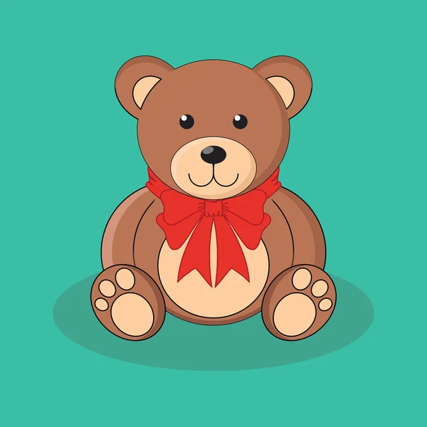 Cute brown teddy bear toy with red bow. — Stock Vector