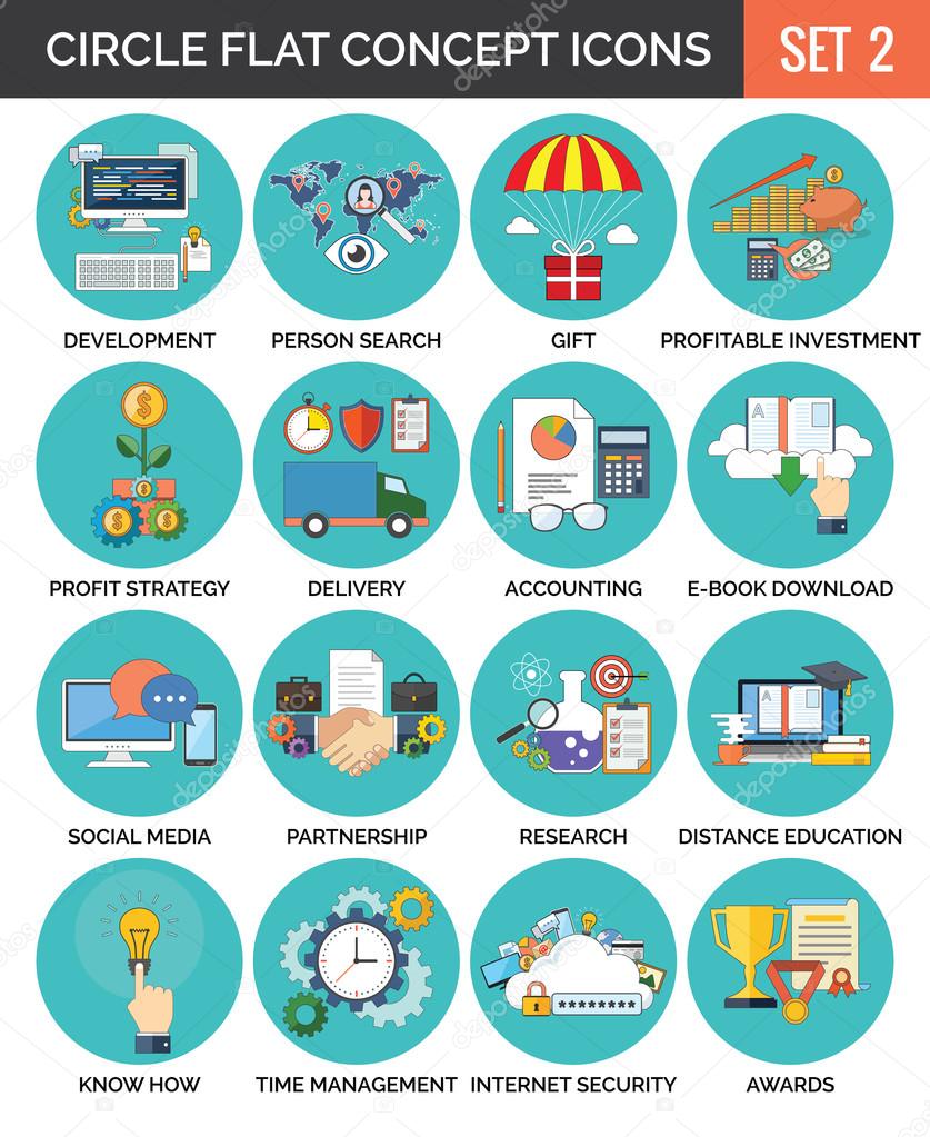 Circle Colorful Concept Icons. Flat Design. Set 2. Stock Vector by ...