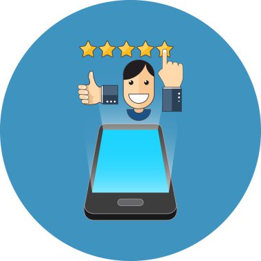 Smartphone olumlu eleştiri kavramı. İzometrik tasarım.