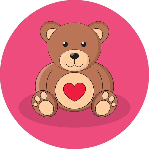Mignon ours en peluche brun avec coeur rouge. Conception plate . — Image vectorielle