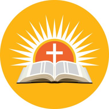 İncil, sunset ve çapraz. Kilise logo kavramı.