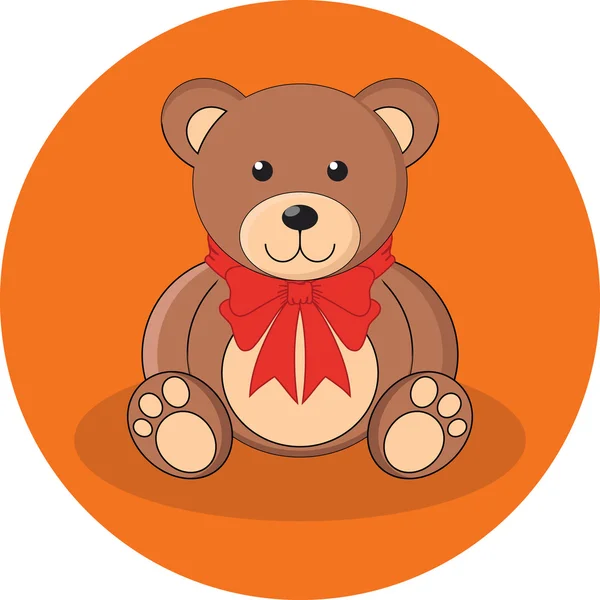 Cute brown teddy bear with red bow. Flat design. — Stock Vector