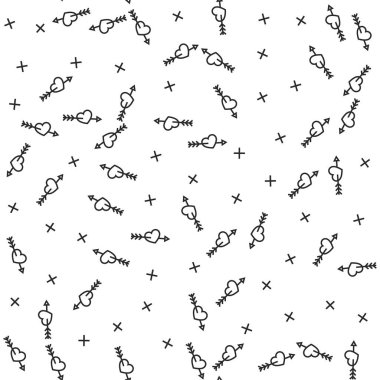   Kusursuz Cupid ok deseni. Okları olan kalpler arka planda. Tasarım, kumaş, tekstil, ağ ve kapak için romantik aşk deseni.