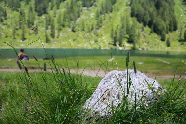 从特伦蒂诺Adamello Brenta公园的避难所和Nambino湖的小径 意大利的旅游和风景看风景美丽的全景 — 图库照片