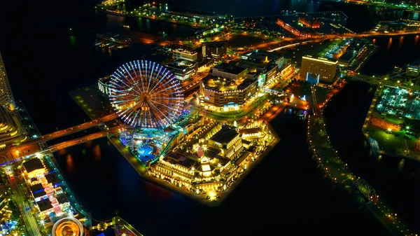 Minato mirai Área em Yokohama à noite — Fotografia de Stock
