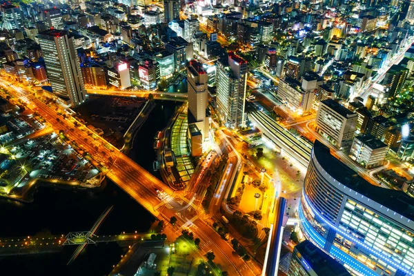 Minato mirai Área en Yokohama por la noche —  Fotos de Stock