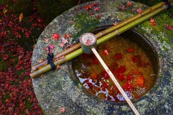 Woda wozu na kamień umywalka w koto w świątyni w kyoto, Japonia — Zdjęcie stockowe