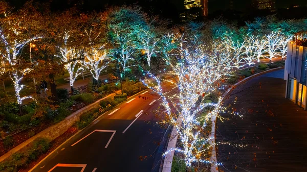 Las iluminaciones se iluminan en Roppongi Hills. Las iluminaciones preparadas para la celebración de la próxima Nochebuena — Foto de Stock
