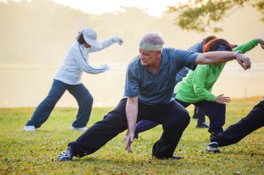 bir grup insan pratik Tai Chi Chuan bir parkta