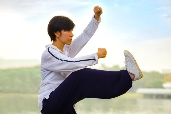 As pessoas praticam Tai Chi Chuan em um parque — Fotografia de Stock