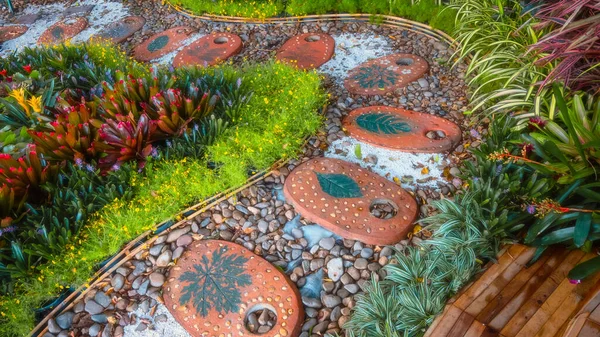 Stepping Stones Jardín Con Plantas Árboles — Foto de Stock