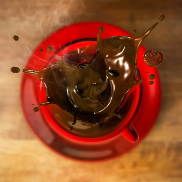 Rendering Von Heißem Kaffee Verschüttet Aus Einer Roten Tasse Einem — Stockfoto