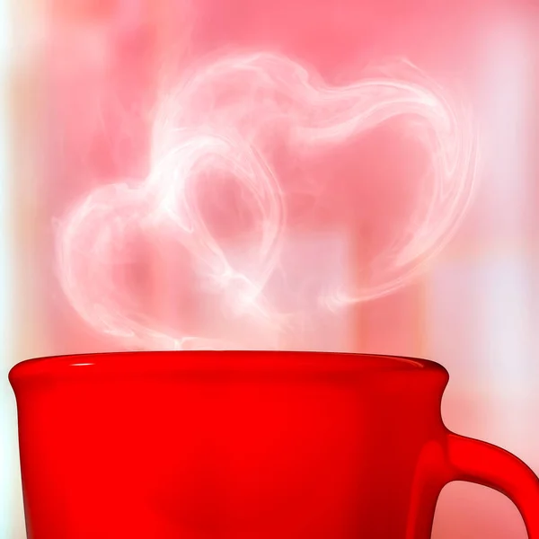 Rendering Lovely Coffee Cup Heart Shape Smokes Pink Room — Stock Photo, Image