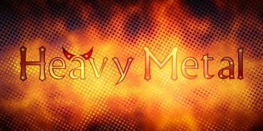 Arkaplanda Çelik bal peteği ızgarası olan 3 boyutlu Heavy Metal Tipografisi