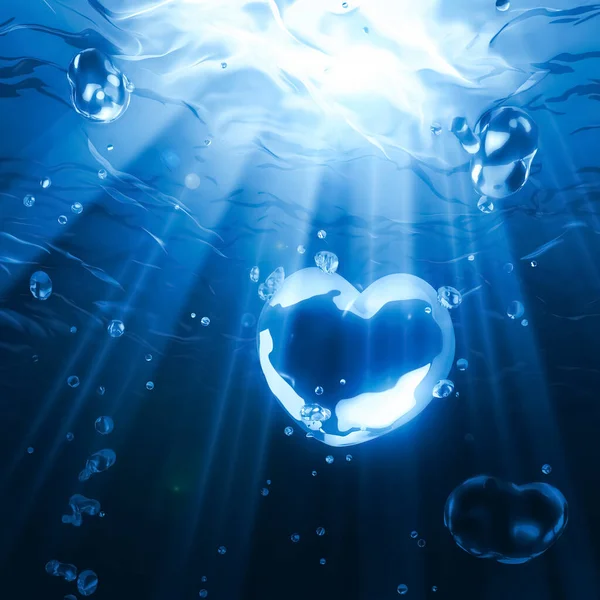 Визуализация Пузырька Сердца Едким Светом Светит Морем — стоковое фото