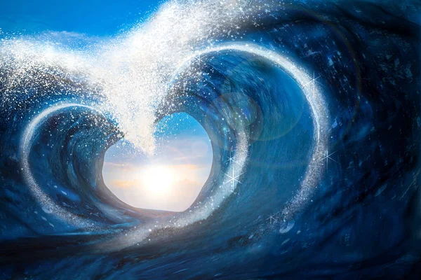 Рендеринг Двух Сейсмических Морских Волн Форме Сердца — стоковое фото