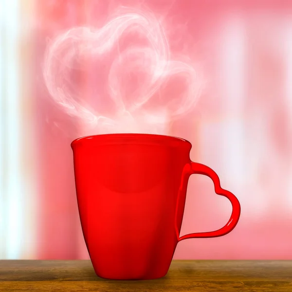 Rendering Piękny Filiżanka Kawy Kształtem Serca Pali Różowym Pokoju — Zdjęcie stockowe
