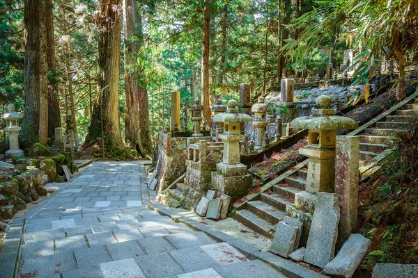 公墓在 okunoin 寺在和歌山县高野山 (高野 san)，日本 — 图库照片