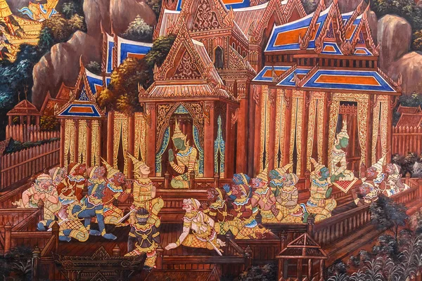 Pinturas murais em Wat Phrakaew em Bangkok, Tailândia — Fotografia de Stock