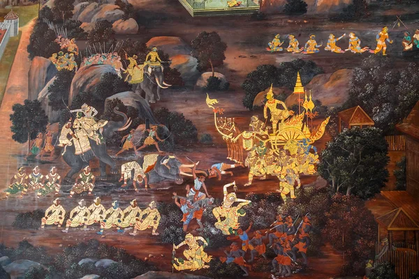 Pinturas murais em Wat Phra Kaew em Bangkok, Tailândia — Fotografia de Stock