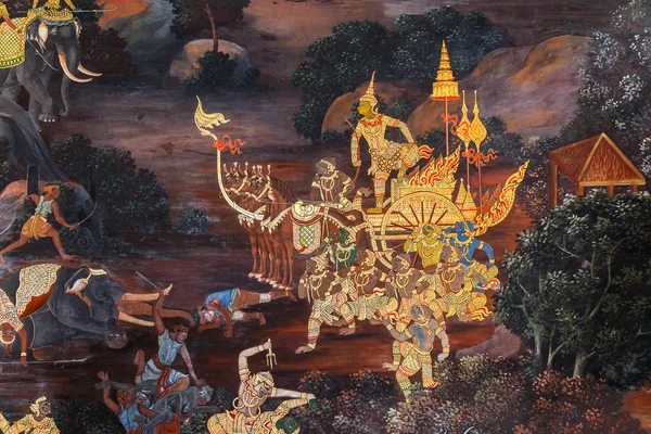 Pinturas murales en Wat Phra Kaew en Bangkok, Tailandia — Foto de Stock