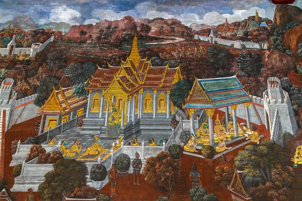 Pinturas murales en Wat Phrakaew en Bangkok, Tailandia — Foto de Stock