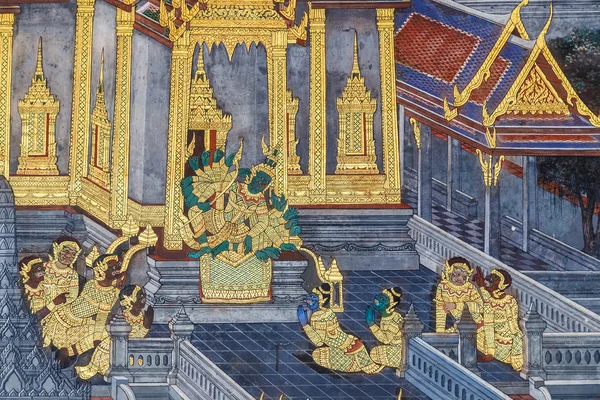Pinturas murales en Wat Phra Kaew en Bangkok, Tailandia —  Fotos de Stock