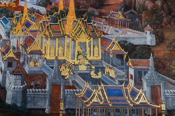 Pinturas murales en Wat Phra Kaew en Bangkok, Tailandia — Foto de Stock
