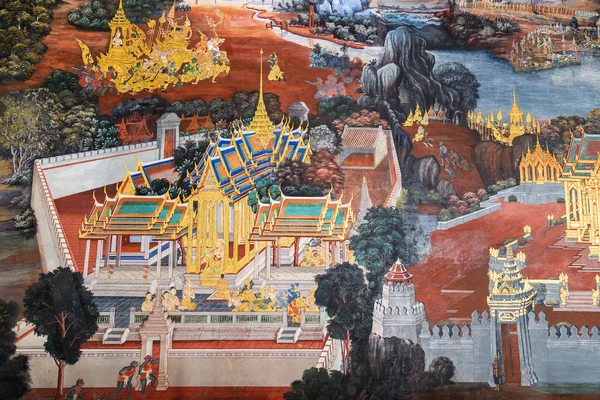 Pinturas murales en Wat Phra Kaew en Bangkok, Tailandia — Foto de Stock