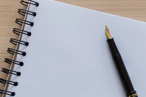 Pluma estilográfica negra colocada en un cuaderno en blanco Imagen De Stock