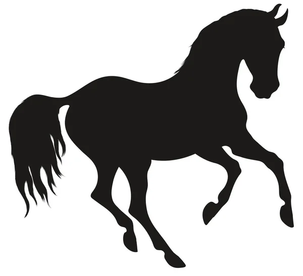 Silueta Negra Caballo Galopante Semental Pinchó Las Orejas Emblema Vectorial — Vector de stock