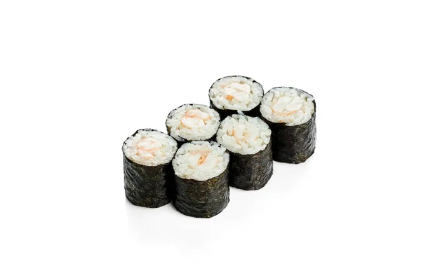 Maki Sushi Rolka Krevetami Klasická Japonská Kuchyně Dodávka Jídla Izolováno — Stock fotografie